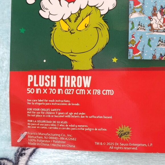 Dr. Seuss The Grinch Christmas Plush Throw Blanket 50" x 70" Super Soft Kids - Picture 5 of 10